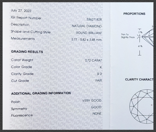 Brillant Ring 585 Gold, 0,72ct, Si2; IGI Zertifikat